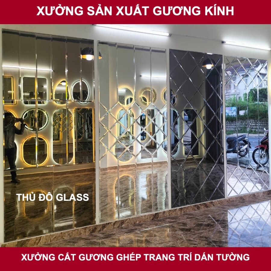 Xưởng cắt gương kính ghép trang trí dán tường tại Nghệ An